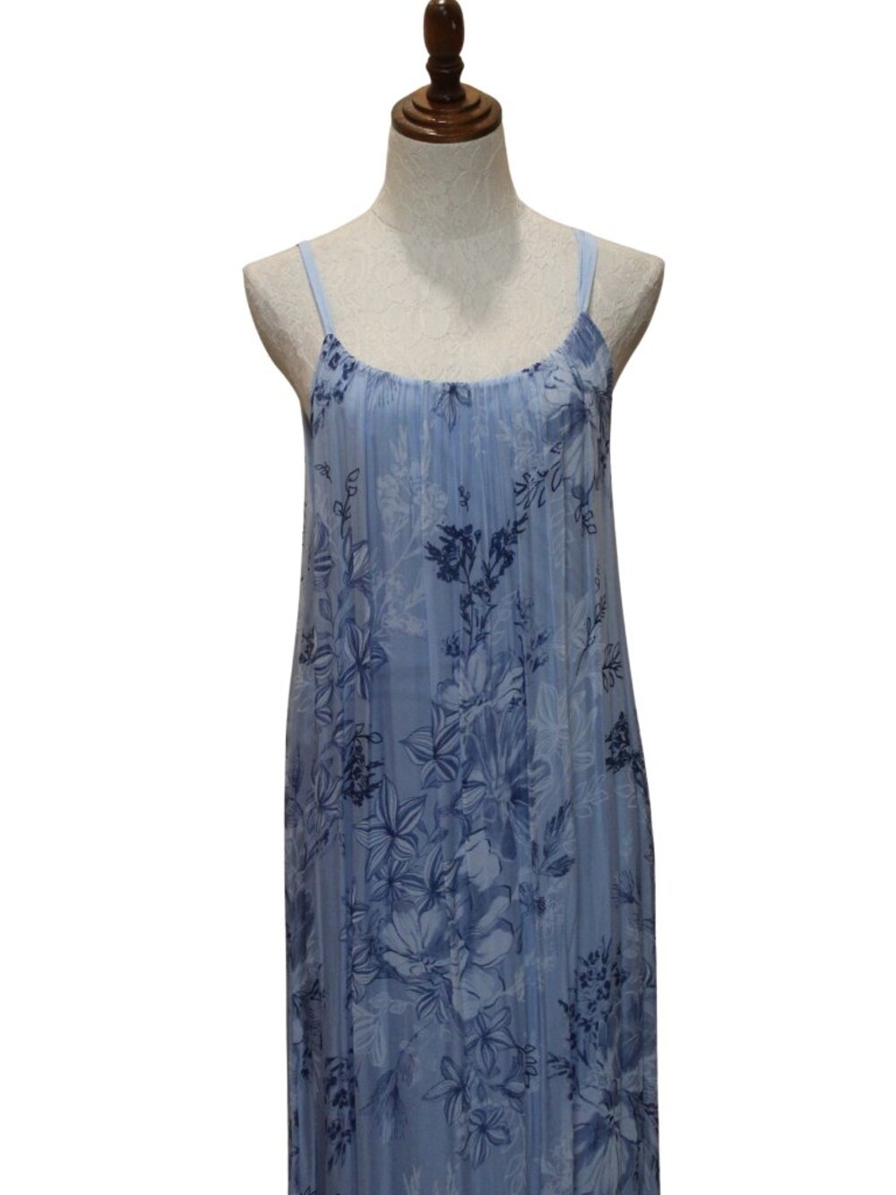 Italian Floral Print Summer Dress Maxi - Blue